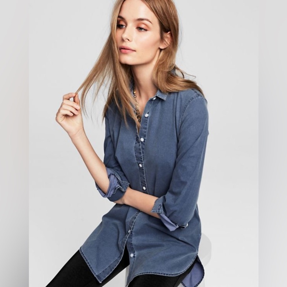 Garnet Hill Shirt-Denim Tunic Sz 2 New